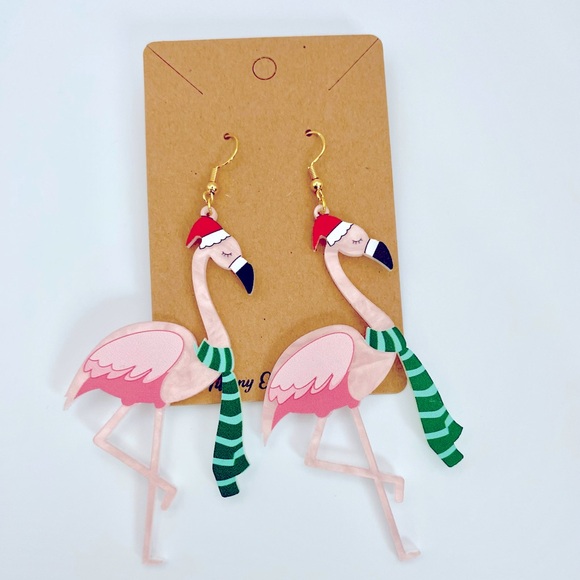 Christmas Flamingo earrings NWT - Picture 7 of 8